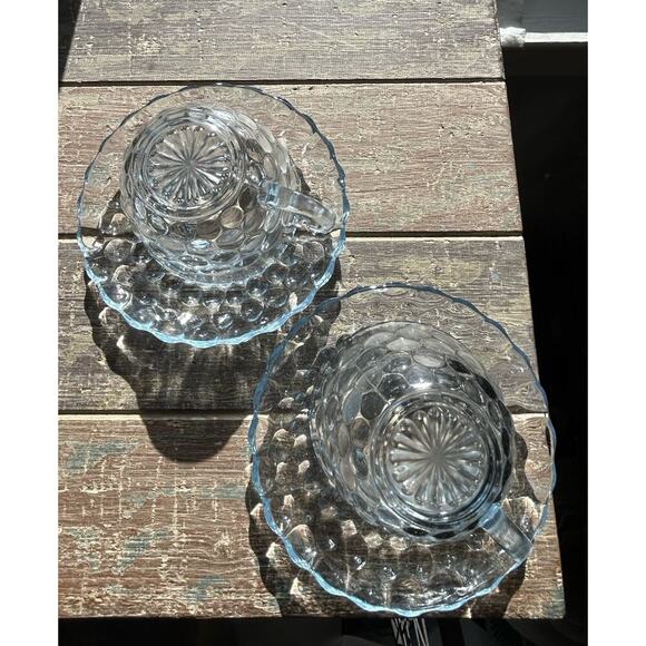 2 Anchor Hocking Fire King Blue Bubble Cup Saucer MCM 1940-1965 Coffee Tea - Picture 7 of 16